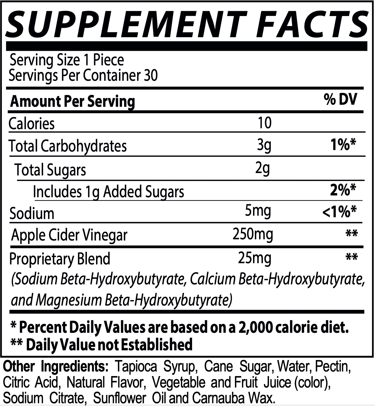 Tropical Fruit ACV+BHB certificate of analysis