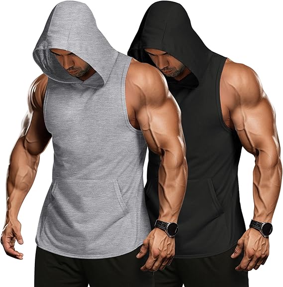 Men’s 2 Pack Workout Hooded Tank Tops