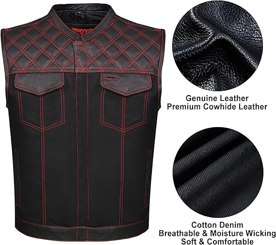 Men’s SOA Denim & Leather Motorcycle Vest